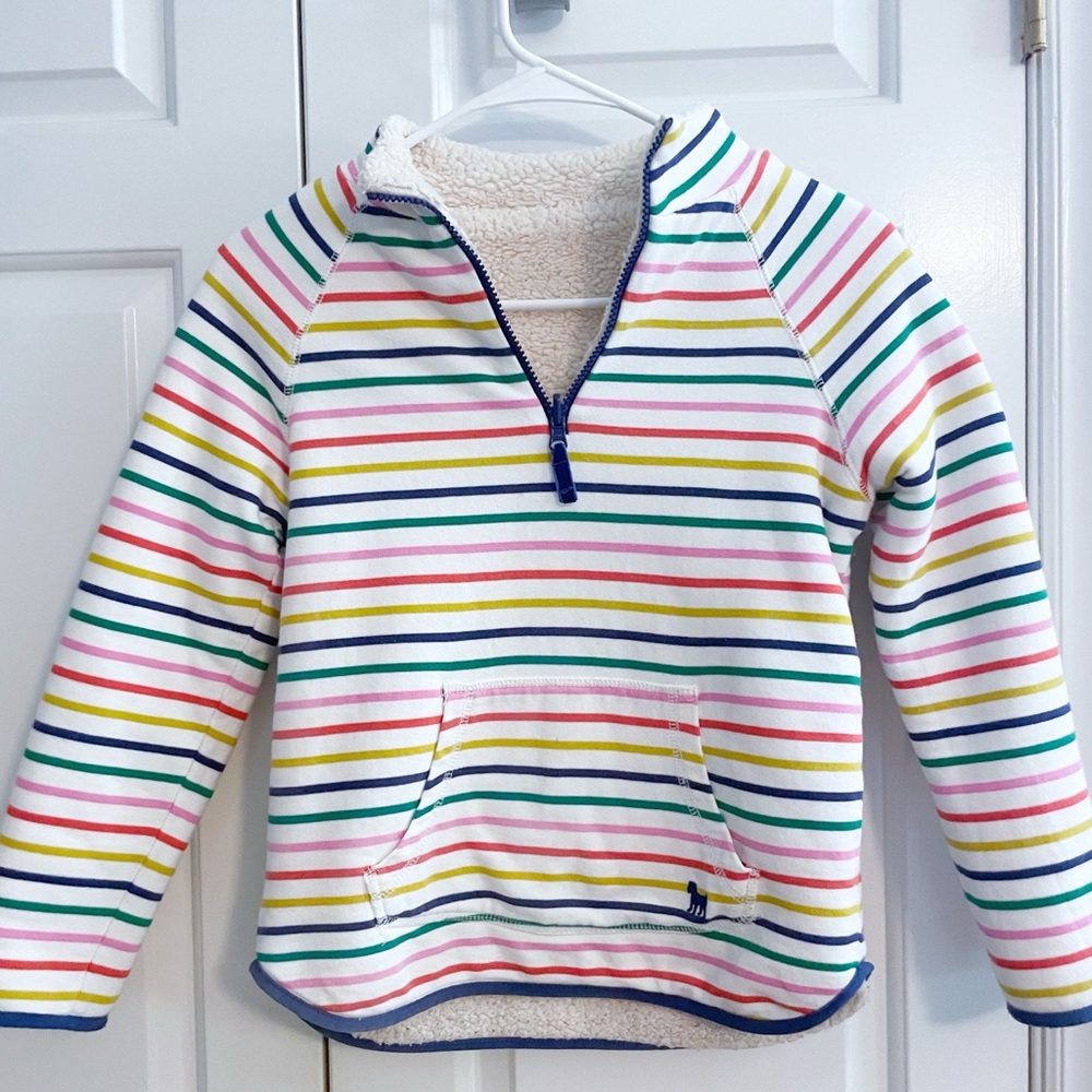 Mini Boden Multicolor Striped Kids Sherpa Hoodie, size 9-10 years